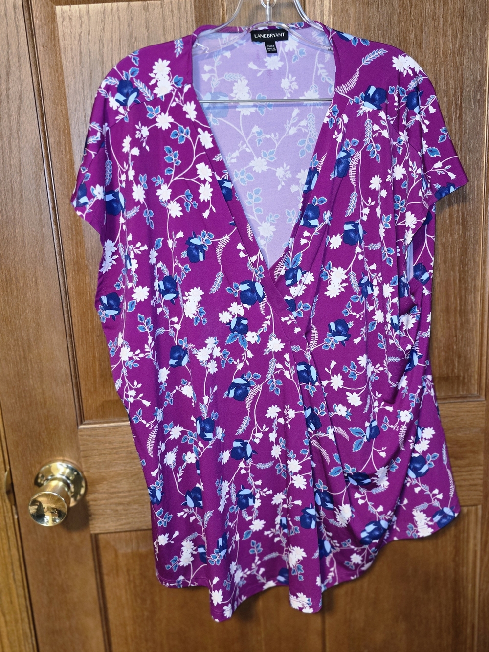 Lane Bryant Women's Purple Floral Draped Blouse Size 22/24 Plus